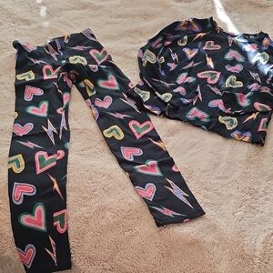 Old Navy Black Leggings with Colorful Hearts and Lightning